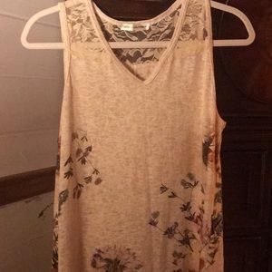 Voice of California aka (Vocal)  Tan/floral flowing shirt. Size M